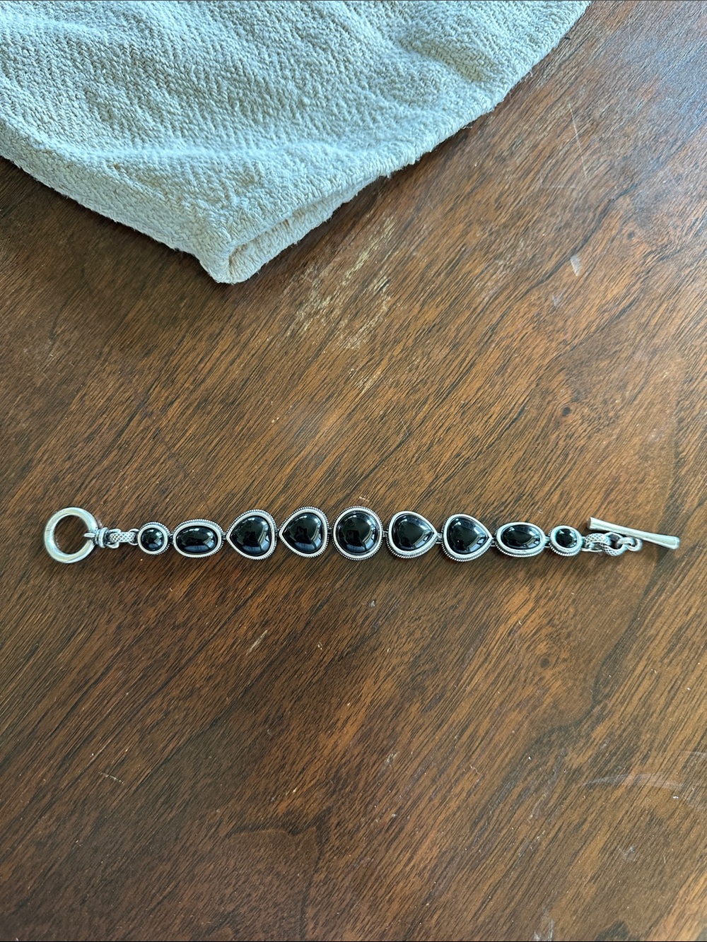 Lucky Brand Silver Black Stone Toggle Bracelet. 7.5”